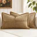 MIULEE Decorative Lumbar Throw Pillow Covers for Couch Bed Livingroom 12x20 Inch Set of 2 Brown Boho Accent Throw Pllows Broadside Striped Patchwork Soft Corduroy Pillowcases