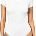 Women's Double-Lined Round Neck Short Sleeve Bodysuit Stretchy T-Shirt Body Suits Basic Tops for 2026 Summer Wear (XXL)