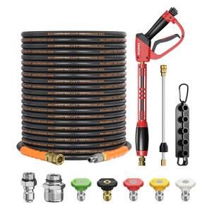 CADEGUO Pressure Washer Gun and Hose Kit, 4800PSI Flexible & Kink-Resistant - Steel Braided & Durable High Power Washer Hose 25 FT with 3/8" Swivel Quick Connector and M22 14mm Adapters & 5 Nozzles