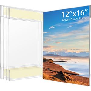 12 x 16 Acrylic Picture Frame, Horizontal/Vertical Clear Photo Frame for Wall with Tape, No Drilling Floating Hanging Frameless Picture Frame, Wall Mount Sign Holder 12x16 for Home, School, Office