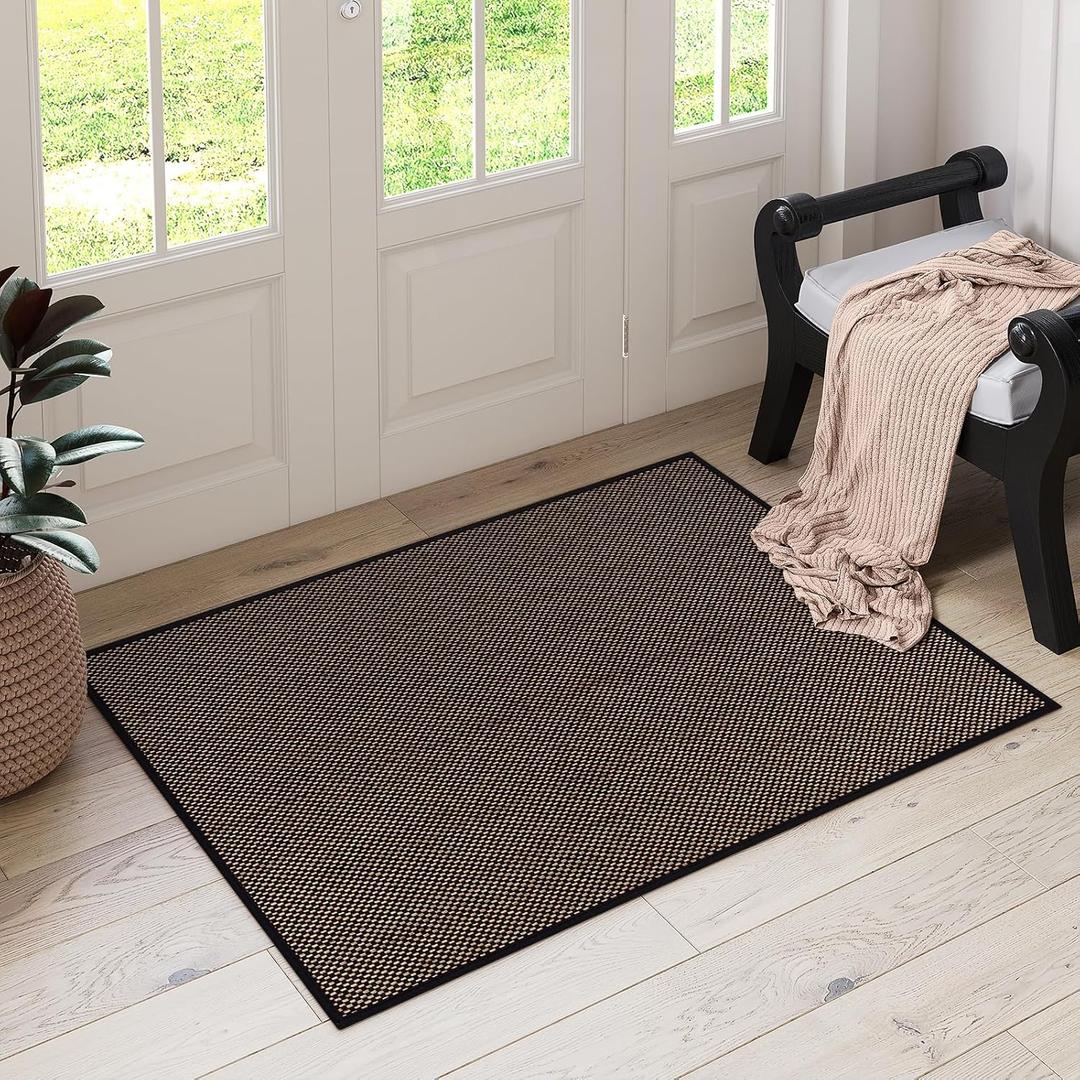 Lahome Noe Farmhouse Bathroom Rugs, 2x3 Black Entryway Rug Washable Kitchen Door Mat Indoor Entrance, Neutral Small Non Slip Stain Resistant Floor Carpet for Entry Porch
