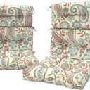 LVTXIII 2 Pack Outdoor High Back Cushions, 22" W x 20" D Tufted Seat and Back Chair Cushion with Ties, Fluffy Patio Replacement Rocking Chair Cushion for Outdoor Furniture Use, Paisley Vintage, 44"x22"x4"
