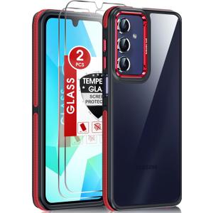 LeYi for Samsung Galaxy A16-5G Case: 2 Pack Screen Protector Shockproof Military-Grade, [Anty-Slip Grip] Metal Texture Lens Magnetic Translucent Matte for Galaxy A 16 5G Case, Red