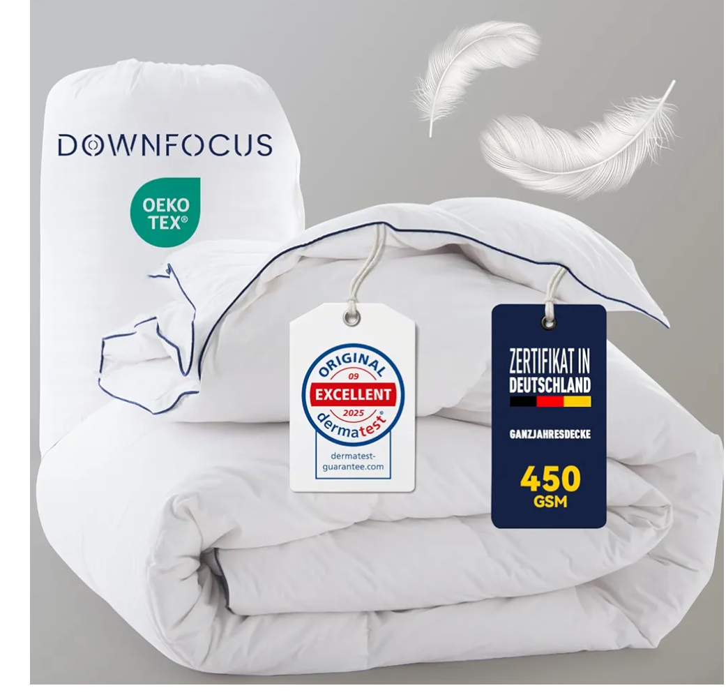 Comfortable down duvet, Twin 172x 228cm, with goose feather and down filling, Oeko-Tex certified, RDS animal welfare, all year round, 450 g/m²