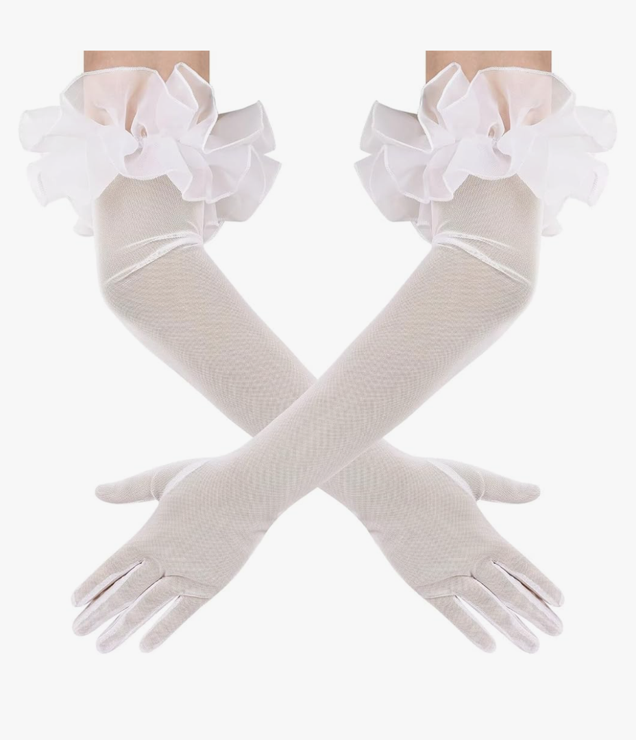 Women's Long Puff Sleeve Oversize Ruffle Cuff Sheer Gloves Tulle Mesh Gloves Wedding Opera Party Costume Gloves