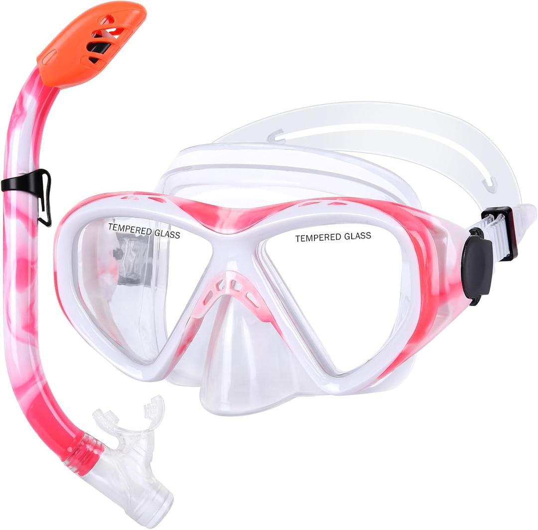 Kids Snorkel Set, Children Anti-Fog Diving Mask Swimming Goggles Dry Top Snorkel Equipment Snorkeling Packages Swimming Gear for Youth Boys Girls Age 5-10