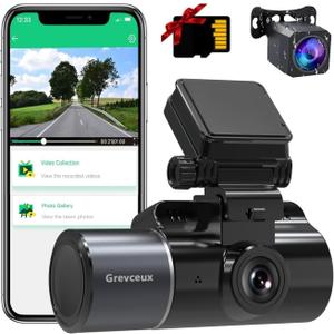 3 Channel Dash Cam with WiFi Function, 4K Front and 1080P Cabin and Rear Dash Camera with Starvis Night Vision, Loop Recording with SD Card Included, 24 Hours Parking Mode and APP Control