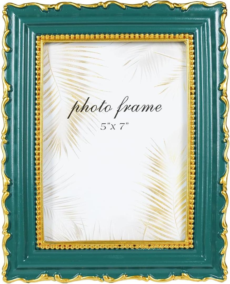 Vintage Picture Frame, Green Antique Ornate Picture Frame, Victorian Retro Decorative Photo Frames for Tabletop & Wall, Baroque Home Decor Frames, Gift Idea (Green, 5X7)