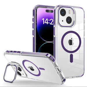 WOGROO for iPhone 15 Plus Case, [Compatible with MagSafe], Magnetic Kickstand Case for Women Girls, Case for iPhone 15 Plus, 6.7", Clear Purple