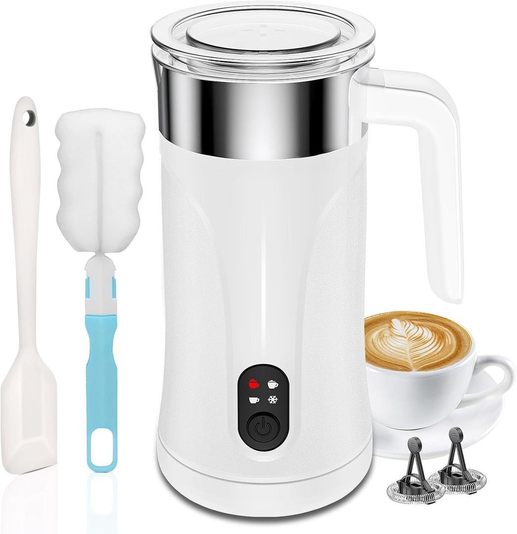 Milk Frother, 4-in-1 Milk Frother and Steamer, 10.1oz/300ml Automatic Hot and Cold Foam Maker and Milk Warmer, Electric Milk Frother for Coffee, Latte, Cappuccino, Matcha (White)