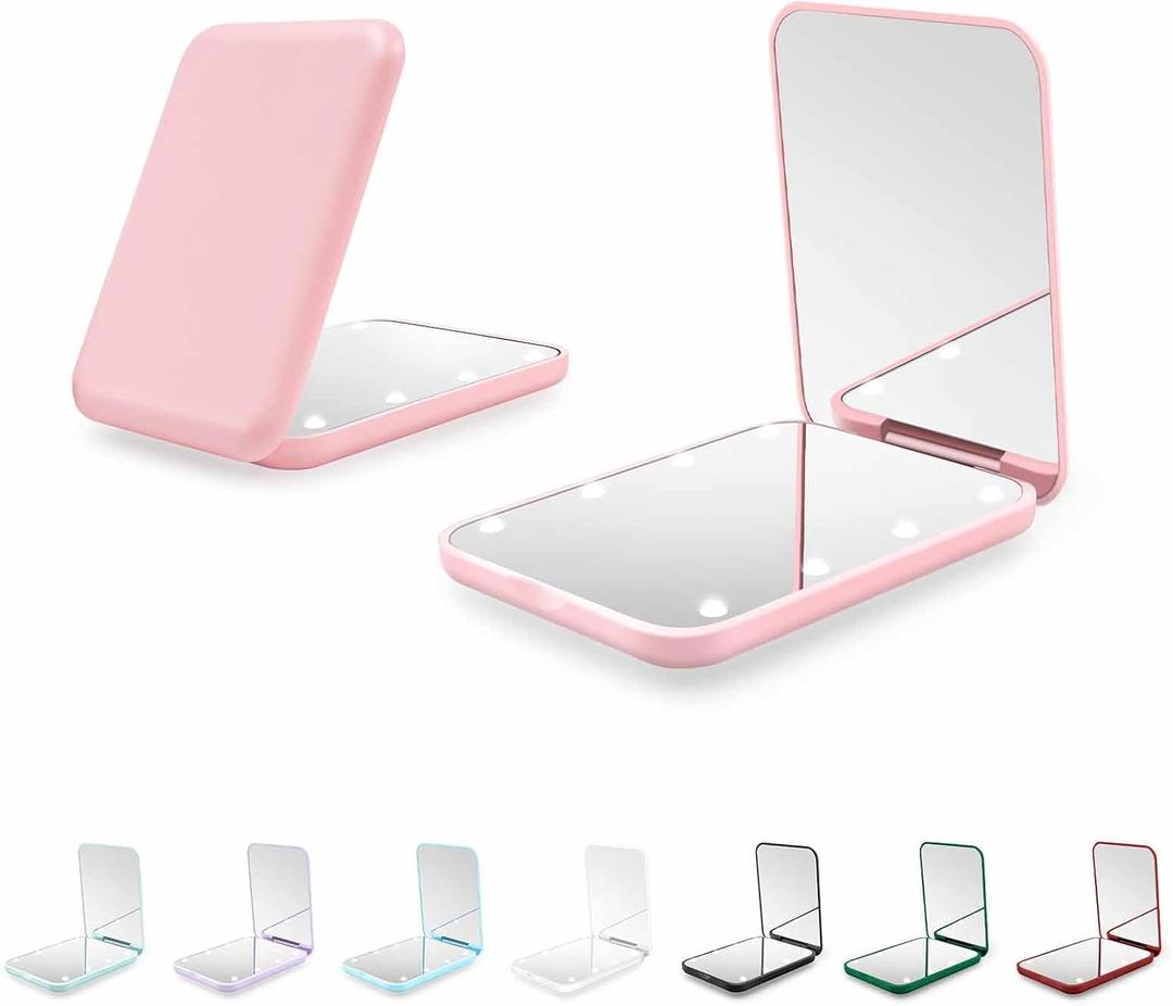 Kakuje Compact Mirror, 1X/3X Magnification LED Pocket Mirror with Nternal BIattery, Mini Mirror for Purse, Pocket,Travel and Present (Pink)