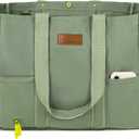 Heavy Duty Canvas Travel Tote Bag for Women, Large Reusable Grocery Shopping Bag with Reinforced Handles (Green)