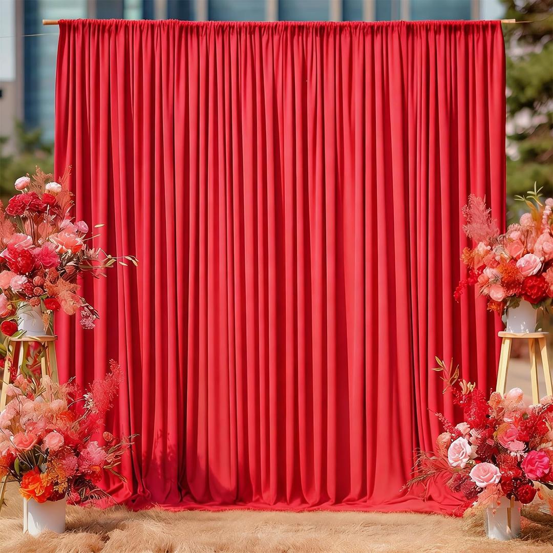 8 x 10ft Red Backdrop Curtains for Valentine's Day Red Photo Background Drapes No-Wrinkle Polyester Backdrop Curtain for Wedding Party Reception Prom Dj Set up Decor, 2 Panels (10'L x 4'W Each)