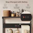 SUPERJARE Kitchen Bakers Rack with Power Outlet, Coffee Bar Table 4 Tiers, Kitchen Microwave Stand with 6 S-shaped Hooks, Storage Shelf Rack for Spices, Pots and Pans -  23.6 inch, Black