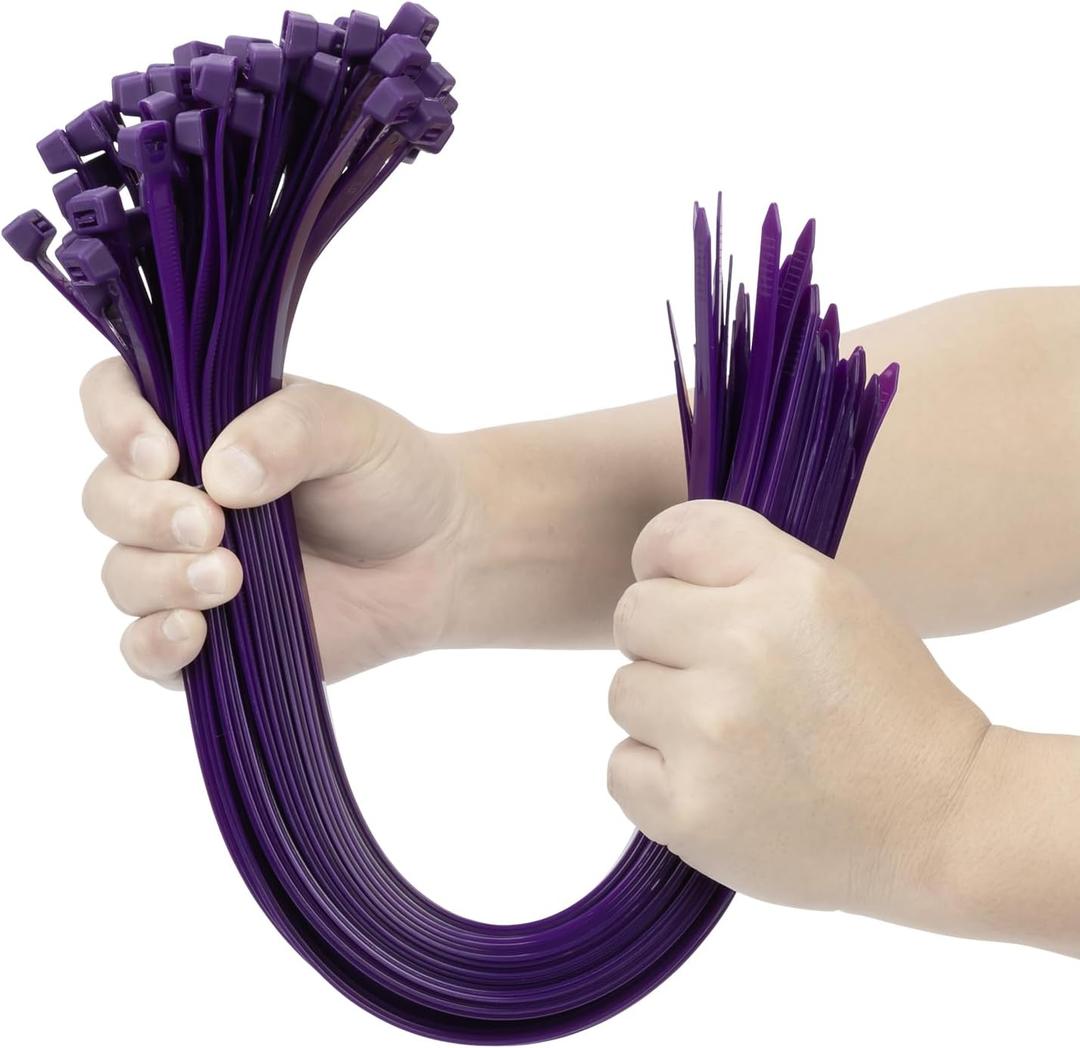 XINGO Purple 24 Inch Zip Ties Heavy Duty 100 Pack, 200 LBS Ultra Strong Plastic Wire Ties, Large Cable Ties Extra Long Tie Wraps, Indoor and Outdoor UV Resistant
