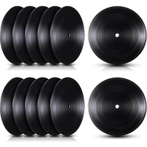 Qunclay 12 Pieces Blank Vinyl Records 7 Inch Black Vinyl CD Fake Albums Record for Vintage Room Wall Aesthetic Decoration Roll Music Rock Hippie Decor DIY Project Home Party