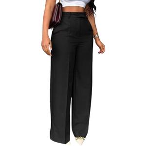 Unybwonn Women Wide Leg Dress Pants High Waisted Straight Leg Business Slacks Work Pants Casual Button Down Trousers (Black, M)