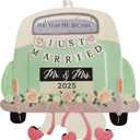 3 x Wedding Gifts for Couples 2025 - Mr and Mrs Gifts, Personalized Wedding Bridal Shower Gift for Bride & Newlyweds - Just Married Wood Hanging Ornament