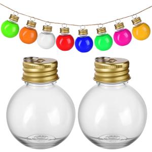TEHAUX 10 Pack Christmas Booze Balls 50ml  Clear Light Bulb Drink Ornaments with Gold Hanging Caps, Fillable Plastic Shot Bottles for Tree Decorations, Party Drinks DIY Gifting