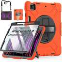Case for iPad Pro 12.9 2022/2021/ 2020/2018: Cover for iPad Pro 12.9 6th/ 5th/ 4th/ 3rd Generation with Screen Protector- Stand- Pencil Holder- Handle- Shoulder Strap-Orange