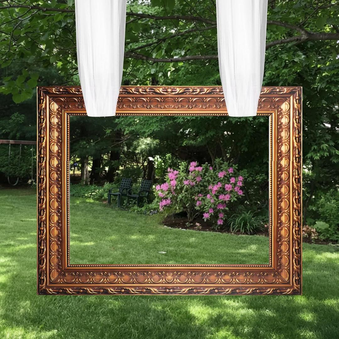 Wenqik Wedding Large Photo Booth Props 35 x 47 Inch Gold Vintage Frame Photo Booth Selfie Frame with 13 ft Ribbon for Wedding Bridal Shower Bachelorette Birthday Creative Friends Party Photobooth