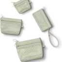 GIVLEFLY 4PCS Small Storage Bag Set, Mesh Zipper Pouch Organizer with Wristlet Keychain, Coin Purse Card & ID Holder, Portable Mini Cosmetic Bag, Bag in Bag Purse Organizer for Travel,Green