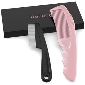 Dafeng 2PC Dandruff Comb Fine Tooth Scalp Detox Comb Lice Stainless Steel Scalp Detoxing Hair Brush Tool Hair Care for Women, Men & Kids (Pink)