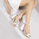 IDIFU IN2 Chunky Block Low Heels Square Open Toe Ankle Strap Short Heeled Sandals Wedding Bride Bridal Ladies Summer Prom Dress Shoes for Women Dressy Comfortable Formal Cute Trendy Small Thick Heels US 9