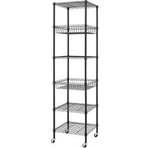 Finnhomy Heavy Duty 6 Tier Wire Shelving Unit with Wheels 18x18x72-inches 6 Shelves Metal Storage Rack Thicken Steel Tube, Adjustable Shelving Rack for Kitchen Bathroom Office, NSF Certified, Black