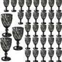 32 Pack Vintage Wine Glasses, Plastic Reusable 12 Ounce Colored Water Goblets, Unique Embossed Pattern Unbreakable Stemmed Wine Glasses, High Clear Wedding Party Bar Drinking Cups Black, 32 Pcs