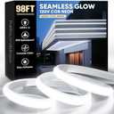 COB Led Neon Rope Lights 98ft 6000K Cool White, 110-120V Outdoor Waterproof Lighting Strip 600lm/m Bright, Cuttable and Adhesive, for Roof Bedroom Garden Commercial