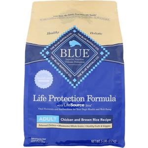Blue Adult Dry Dog Food Life Protection Formula, Chicken & Brown Rice Recipe, Natural Ingredients, No Artificial Flavors or Preservatives, 5 Pound (Pack of 3)