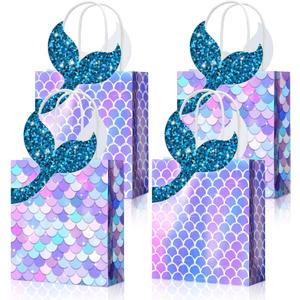 Leinuosen 32 Pcs Mermaid Party Favors Bags Birthday Decoration Mermaid Tail Goodie Gift Bag for Baby Shower Birthday