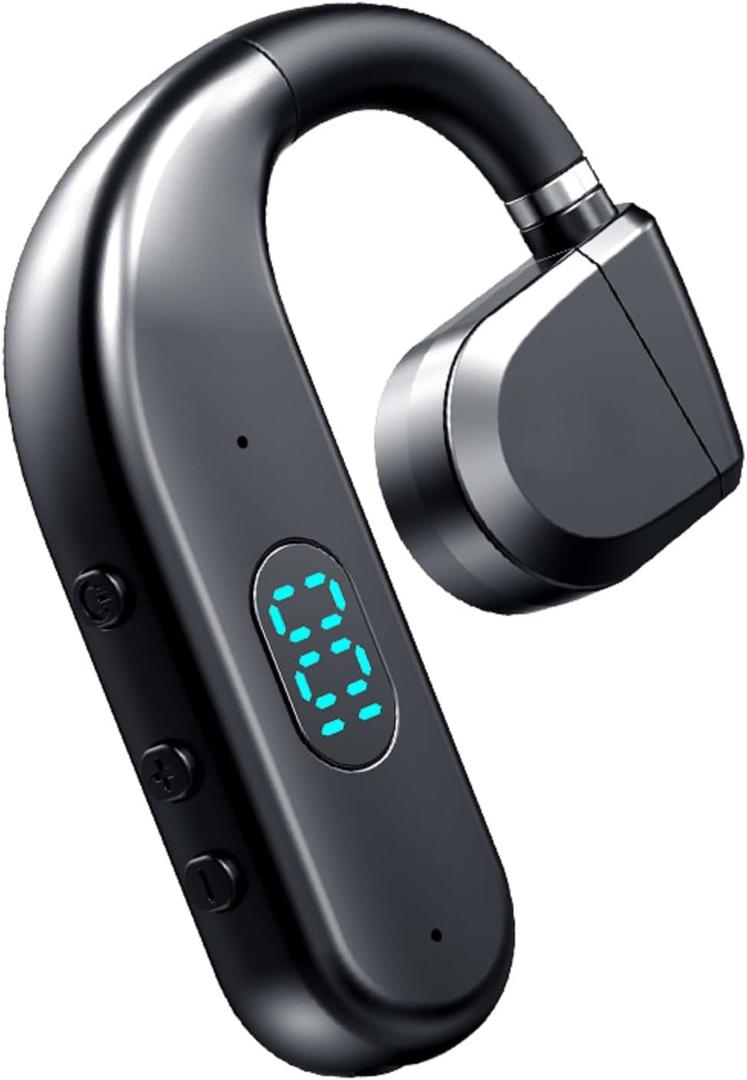 One Ear Headset Open Ear Air-Bone Conduction Headphones Wireless Bluetooth Headset Earpiece with Microphone for Cell Phones 30H Playtime Air-Bone Conducting Ear Piece Earphones for Sports Work (Black)