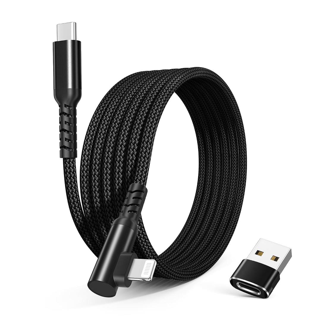 Basesailor iPhone 14 13 Charger Cable Right Angle 6.6FT,90 Degree USB C to Lightning Cord with USB A Adapter,Fast Charging Power Cord for Apple iPhone 12 11 Pro Max Plus XS XR X 8 7 6 Plus 5 SE,iPad 9