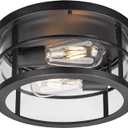 Darkaway Flush Mount Ceiling Light, 11.6 Inch Industrial Ceiling Light Fixture Outdoor Indoor Close to Ceiling with Clear Glass Shade for Hallway Balcony Porch Kitchen Living Room 2-Light (Black-Round)