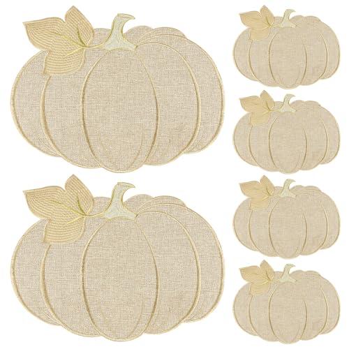 Fall Thanksgiving Pumpkin Placemats Set of 6 Fall Autumn Table Decorations Indoor Farmhouse Harvest Pumpkins Table Round Placemats for Party Kitchen Dinning (Pumpkin Placemats Set of 6)