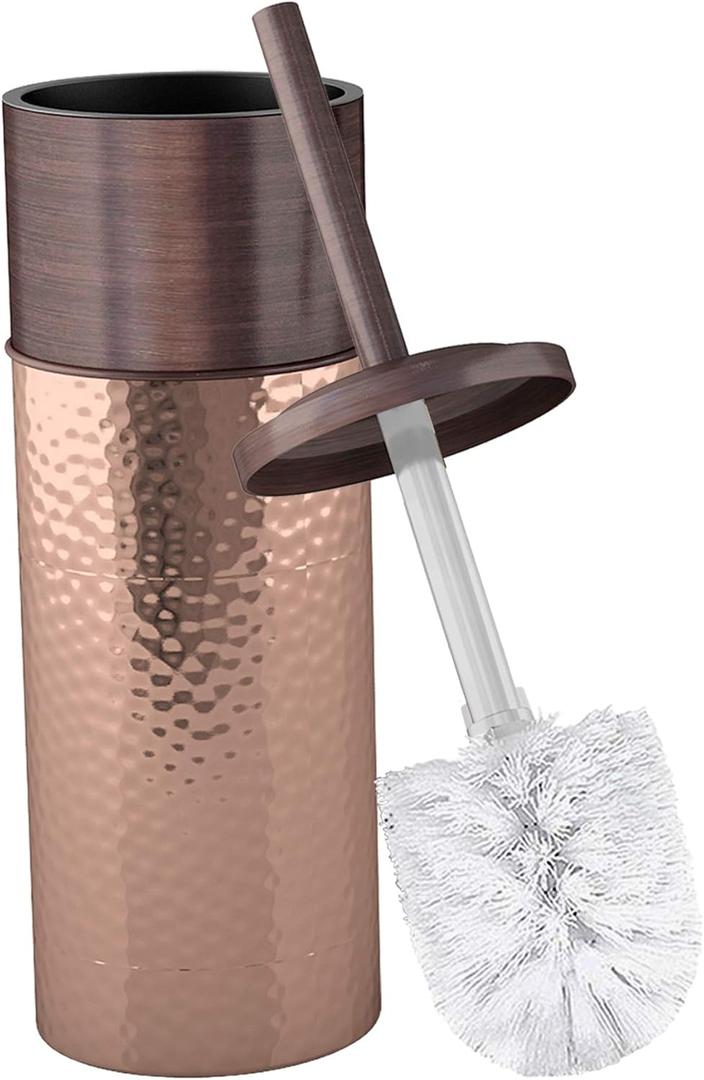 nu steel Round Shape Stainless Steel Toilet Brush Holder for Bathroom Copper Color Finish Comes with a Complete Plastic Liner Inside to Prevent Dripping