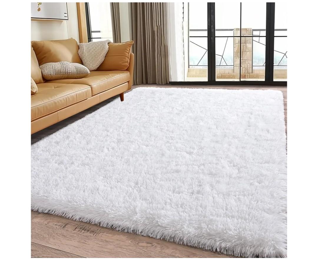 5x7 White Rugs for Bedroom, Soft Fluffy Shaggy Rugs for Living Room, Non-Slip Fuzzy Shag Carpet for Kids Room Home Decor