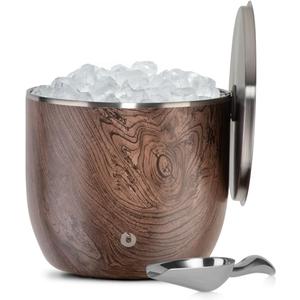 Snowfox XL - Insulated Ice Bucket with Lid/Scoops, Premium Vacuum Insulated Stainless Steel Ice Buckets for Parties, Ice Box, Home Bar Accessories, Parties Supplies, Bar Decor, 7L, Dark Walnut