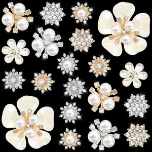 20 PCS Pearl Flower Buttons, Fancy Rhinestone Buttons, Flower Brooch for Jewelry Making Sewing DIY Clothing Bags Shoes Decoration
