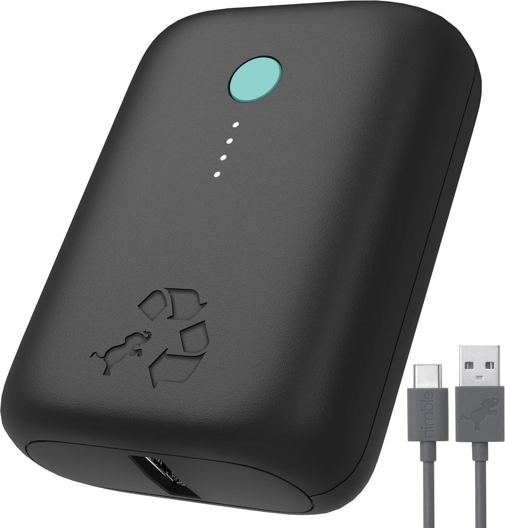 Nimble Champ Lite Portable Charger, 5200mAh Fast Charging Power Bank 15W USB C and A Port with Cable, Travel Essential Battery Pack for iPhone Galaxy Pixel MacBook iPad Kindle Airpod Laptop Tablet, Black