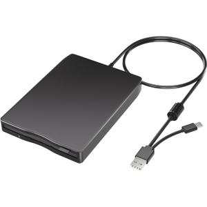 USB Floppy Drive, External 3.5" USB & Type-C Floppy Disc Reader, External Floppy Disk Drive Portable 1.44 MB Plug and Play FDD for PC Windows XP 7 8 10 11(Black)