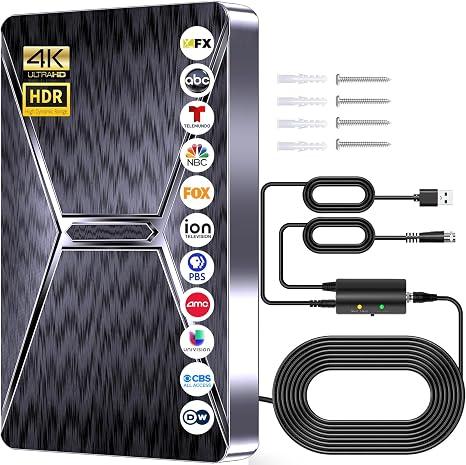 2026 Upgraded Indoor TV Antenna, 3200+ Miles Range HD Digital Antenna for Smart TV, Strongest with Amplified Signal Booster Supports 4K 8K 1080p All TVs 38FT Coaxial Cable for Local Channels