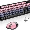 Wireless Keyboard and Mouse, MOFII 104 Round Keycaps Retro Typewriter with OTG & Brush, Full-Size Ergonomic, Ideal for Windows PC, Home, Office and College Peach Pink