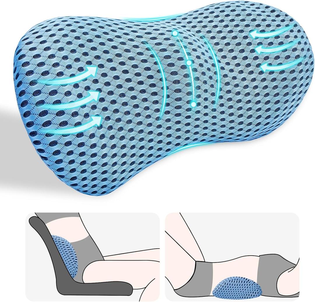 kasney Lumbar Support Pillow, Back Pillow for Low Back Pain Relief, Ergonomic Streamline Car Seat, Office Chair, Recliner and Bed (Blue)