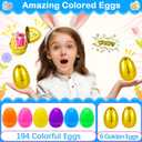 200 PCS Fillable Plastic Easter Eggs with 6 Golden Eggs, 2.4 Inch Empty Colorful Eggs for Kids Boys Girls Easter Hunt Party Supplies Classroom Rewards Basket Stuffers Easter Party Favors