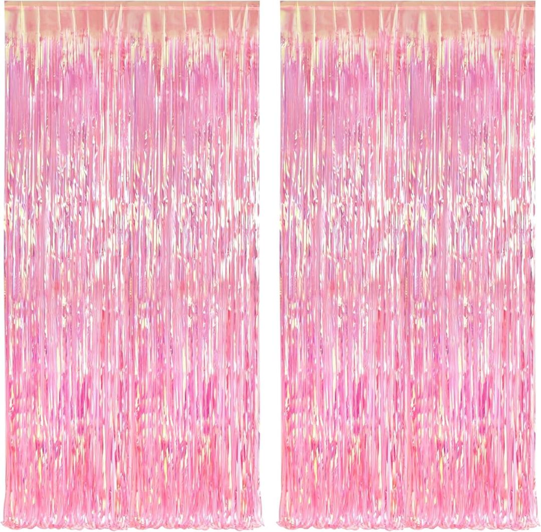 KatchOn, XtraLarge Iridescent Pink Streamers for Party Decorations - 3.2x8 Feet Pack of 2, Pink Backdrop for Mothers Day Decorations, Bachelorette Party Bridal Shower Gender Reveal Pink Birthday Decor