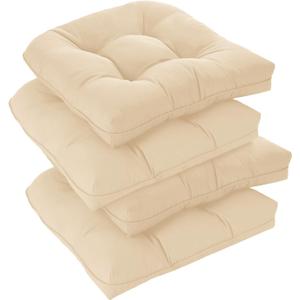 downluxe Outdoor Chair Cushions Set of 4 for Patio Furniture, Waterproof Tufted Overstuffed Patio Furniture Cushions, Memory Foam Outdoor Seat Cushion, 19" X 19" X 5", Beige