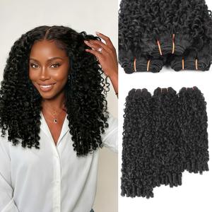 Burmese Curly Bundles 14 16 18 Inch Natural Black,100% Pure Protein Fiber Close to Virgin Human Hair, 3C4A Textured With Spiral Curls Ends, Hair Extensions for Black Women(1B 14 16 18)